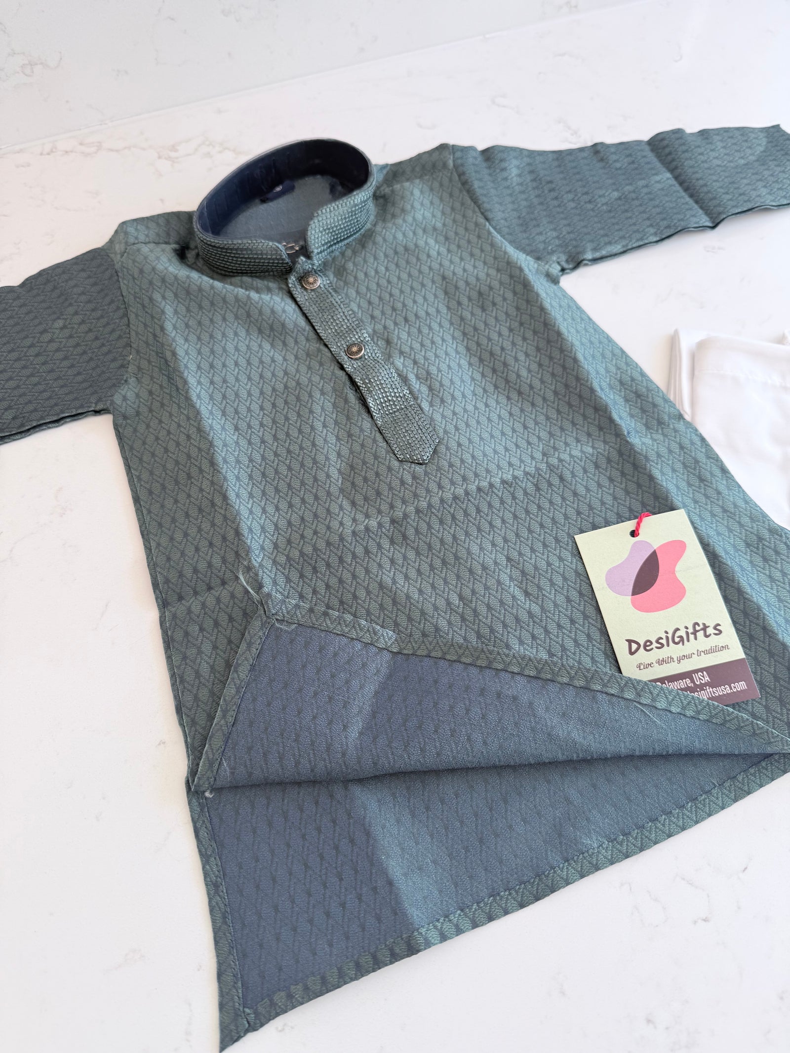 Teal Green Shade Boy's Cotton Silk  Self Design Kurta Pajama - Design BOY-2002