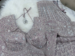 Pastel Purple Lehenga Choli for Women, Lavender Embroidered Indian Wedding Outfit, Sequin Mirror Work Lehenga with Dupatta, LHG-4016