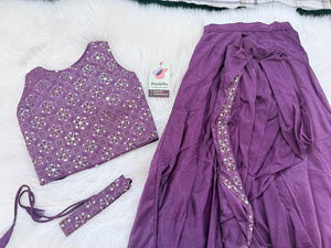Readymade Saree  in Orchid Purple Shade for Girls with sequins Blouse, Indian Ethnic Outfit, GRL -3028