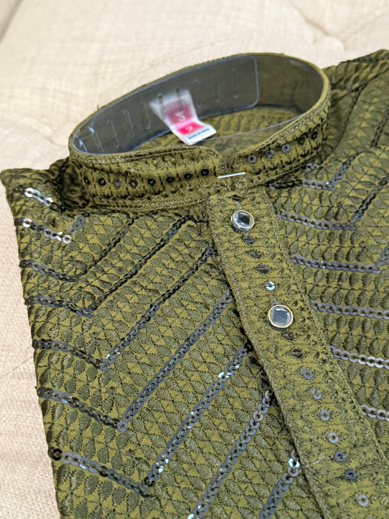 Henna Green Embroidered Boy Kurta Pajama with Sequins Work - BOY-1775