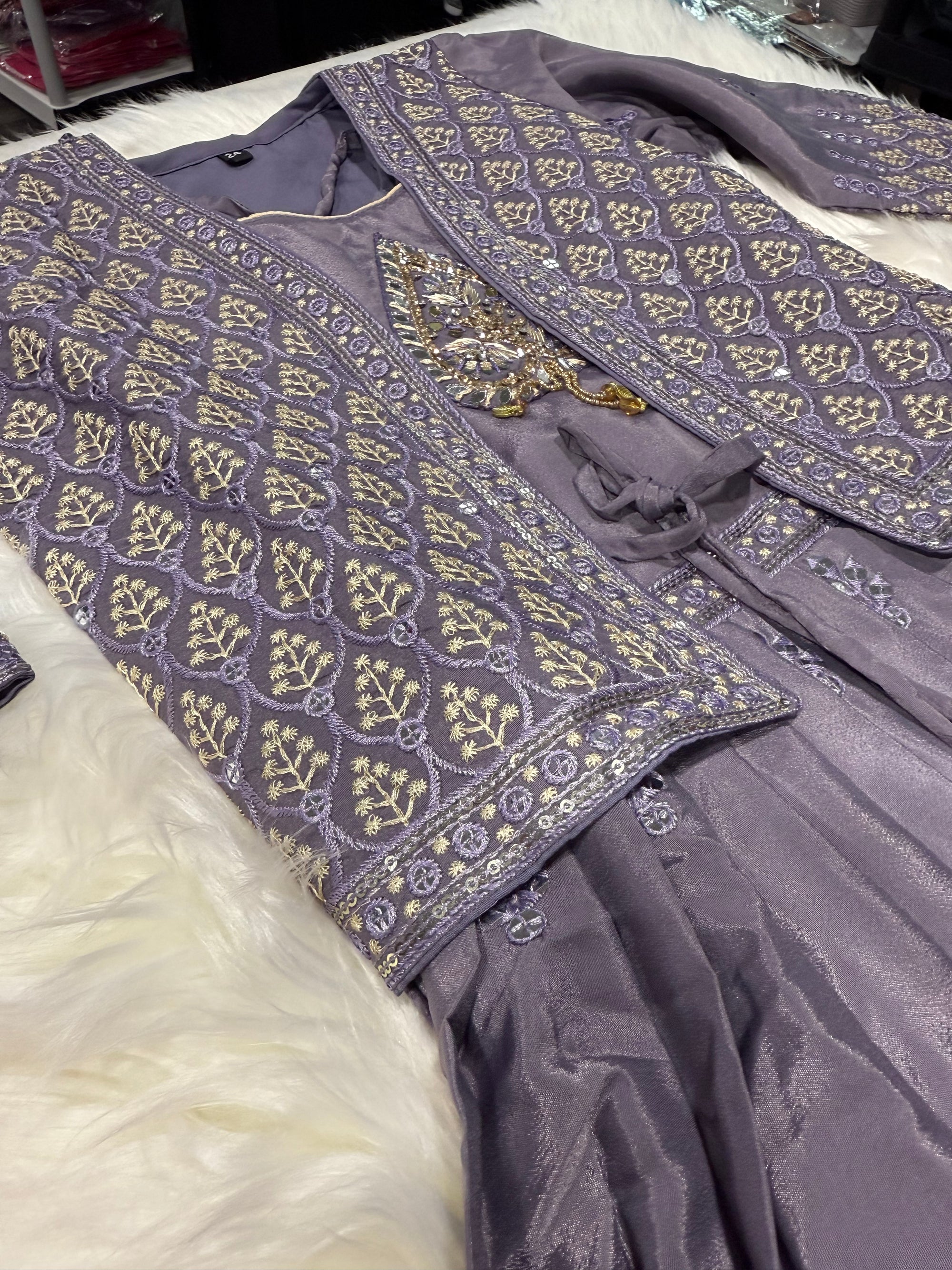 Classic Pastel Purple Dress with Jacket & Dupatta Set for Girl, Indian traditional Girl Dress, GRL - 1946