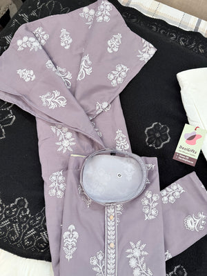 Men's Dusty Lavender Embroidered Kurta Pajama Set – Traditional Indian Ethnic Wear for Weddings & Festivals, KPS-3009