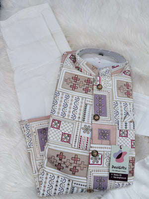 Elegant Men’s 3-Piece Kurta Pajama Set with Embroidered Sequins Jacket, Silk Ethnic Wear for Wedding & Festive, KPJ-2033
