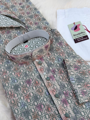 Men’s Indian festive Kurta Pajama Set, Rayon Chikankari Embroidery, Wedding Partywear Multishade Kurta– KP-1982