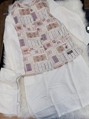 Elegant Men’s 3-Piece Kurta Pajama Set with Embroidered Sequins Jacket, Silk Ethnic Wear for Wedding & Festive, KPJ-2033