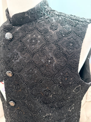 Premium Black Heavy Embroidered Jacket for Men – Sequin & Thread Work Wedding Waistcoat J - 3035