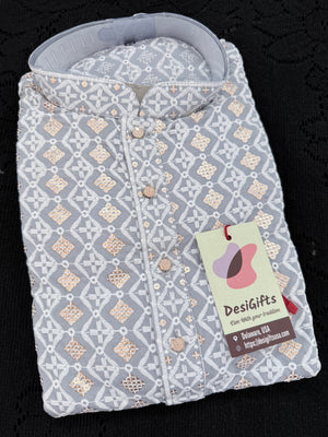 Gray Shade Men's Kurta Pajama set with Embroidery and Sequins. Two-piece Indian traditional outfit., KP - 2026