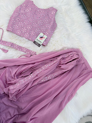 Readymade Saree  in Pastel Pink Shade for Girls with sequins Blouse, Indian Ethnic Outfit, GRL -1899