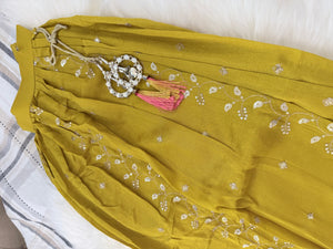 Girls Mustard  Yellow Zari Embroidered Lehenga Choli Set with Dupatta, Traditional Indian Ethnic Wear for Kids, Wedding & Festival Outfit, GRL-3070