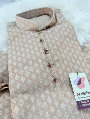 Men’s Onion Pink Banarasi Silk Blend Kurta Pajama Set White Woven Buti, Kurta with Trouser Pants, Indian Festive Wedding Wear – KP- 3077