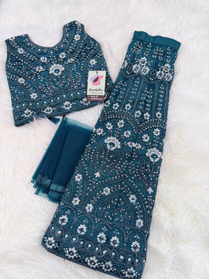 Blue Shade Stone Studded Lehenga Choli for Girls – Indian Traditional Festive, Wedding & Celebration Wear, Design GRL - 1999