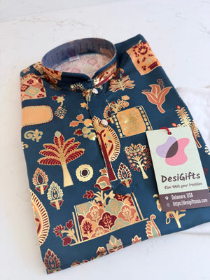 Blue Shade Boy's Cotton Blended with Print Designer Dress - Design BOY-2007