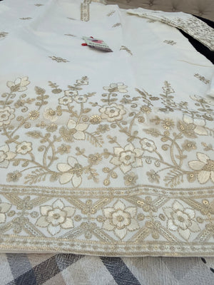 Men’s Ivory Embroidered Kurta Trouser Set | Trendy Kurta Pajama Set with Gold Embroidery | Wedding & Festive Wear, KP - 4027