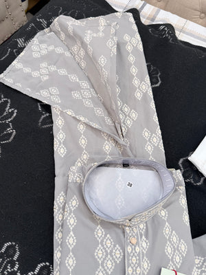Men’s Ash Gray Embroidered Kurta Pajama Set with Sequins Work, Indian Ethnic Wear for Wedding & Festival, KPS-3010