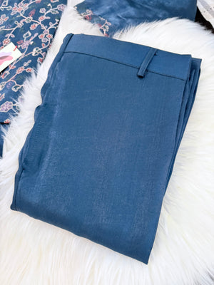 3 Piece Dusty Navy Blue Kurta Pajama with Embroidery Jacket Set, Silk Blend Fabric with a Slight Sheen., Father & Son's Outfit, DM - 3022