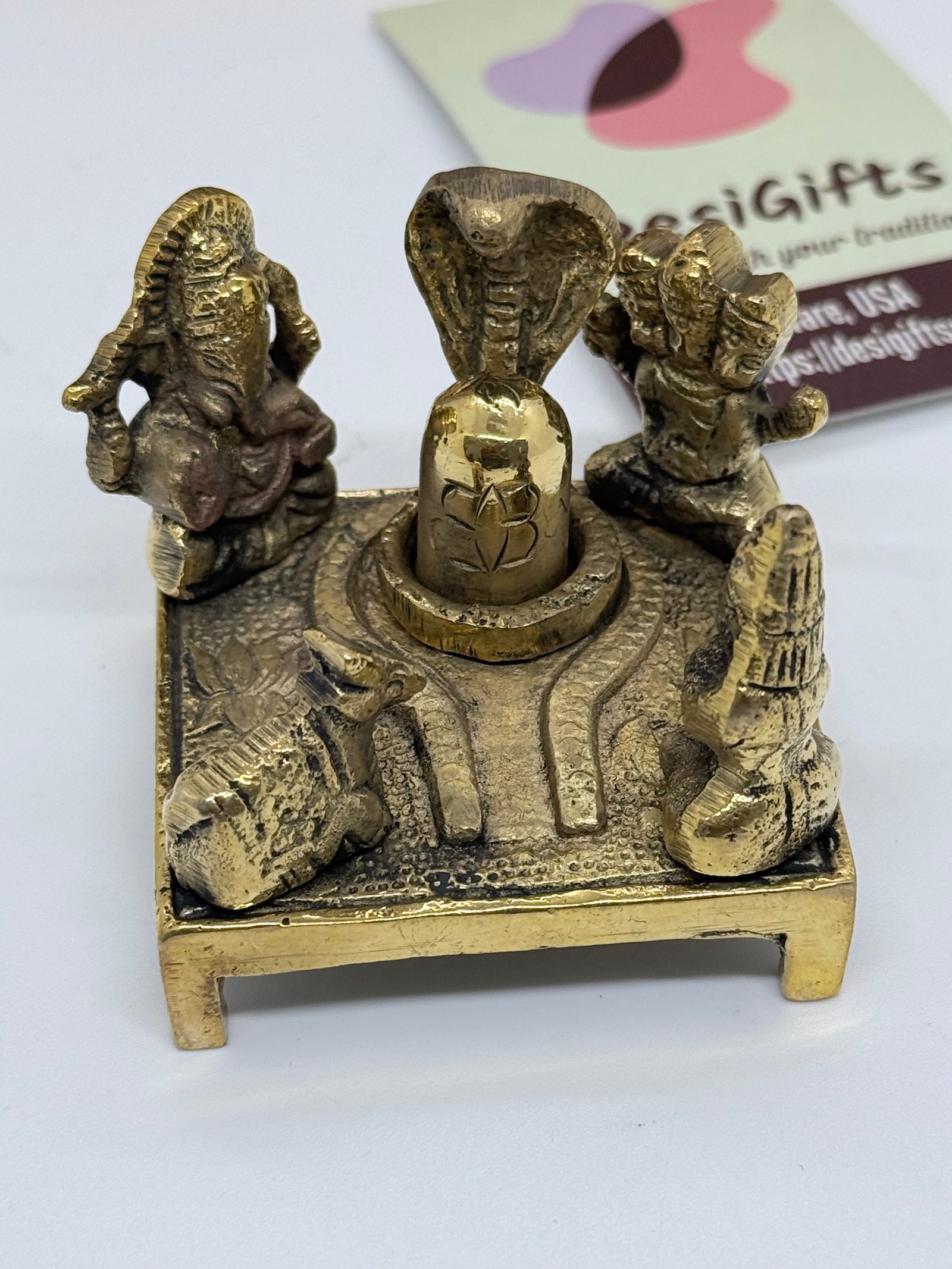 Brass Shiva Lingam with Nandi & Deities | 2.0" Handcrafted Pooja Idol | Traditional Shivling Murti for Home & Office: SPM - 3043