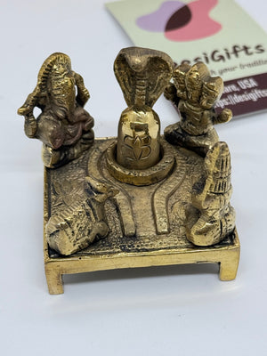 Brass Shiva Lingam with Nandi & Deities | 2.0" Handcrafted Pooja Idol | Traditional Shivling Murti for Home & Office: SPM - 3043