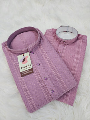 Lilac Shade Chikankari Rayon with Sequins 2 Piece Kurta Pajama Set, Father & Son's Outfit, DM -1352