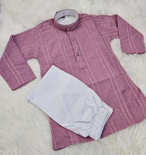 Lilac Shade Chikankari Rayon with Sequins 2 Piece Kurta Pajama Set, Father & Son's Outfit, DM -1352