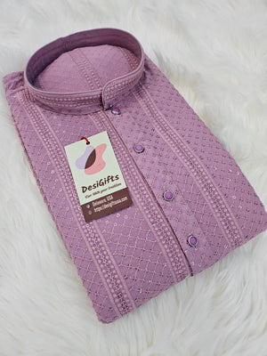 Lilac Shade Chikankari Rayon with Sequins 2 Piece Kurta Pajama Set, Father & Son's Outfit, DM -1352