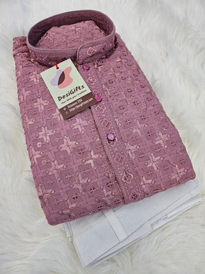 Onion Shade Chikankari Rayon with Sequins 2 Piece Kurta Pajama Set, Father & Son's Outfit, DM -1355