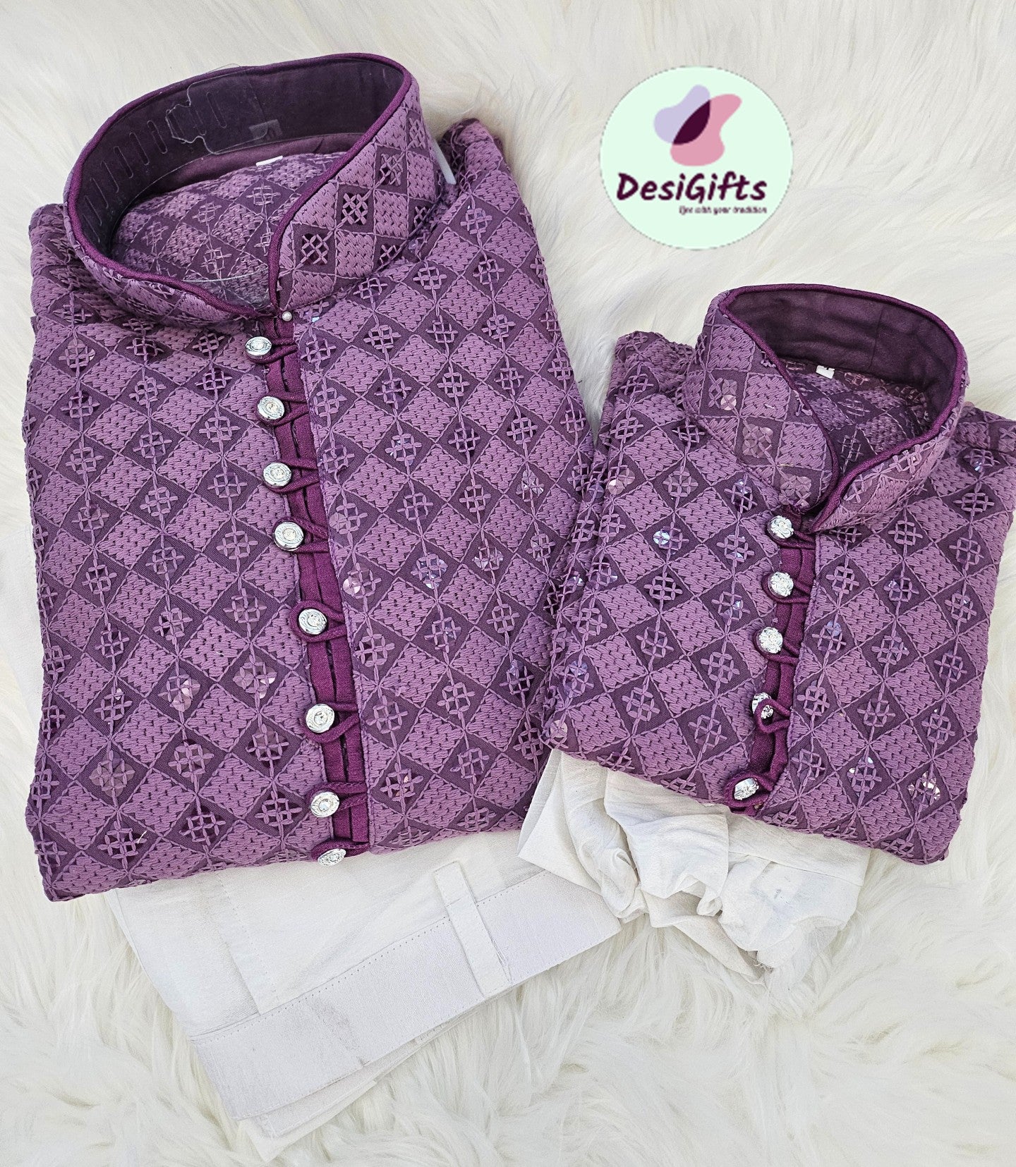 Plus Size, Purple Shade Chikankari Rayon with Sequence 2 Piece Kurta Pajama Set, DM -1205