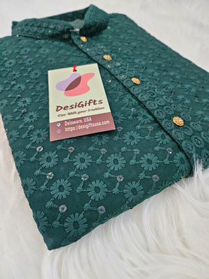 Pine Green Chikankari Rayon with Sequins 2 Piece Kurta Pajama Set, DM -A1359