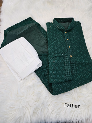 Pine Green Chikankari Rayon with Sequins 2 Piece Kurta Pajama Set, Father & Son's Outfit, DM -A1359, K1358