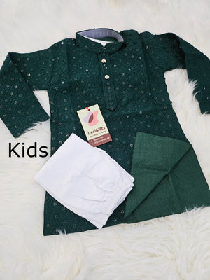 Pine Green Chikankari Rayon with Sequins 2 Piece Kurta Pajama Set, Father & Son's Outfit, DM -A1359, K1358