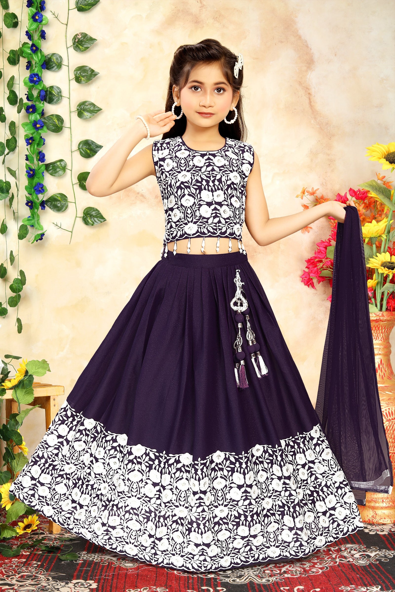 Stunning Deep Purple Shade Lehnga Choli, Indian traditional festive outfit for Princess, Girl Design GRL - 1891