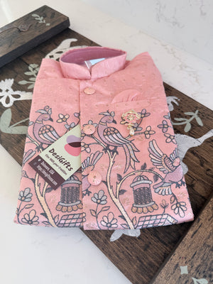 PInk Shade 4 Piece Boy's Cotton  Silk Ethnic Kurta with Jacket, Dhoti and Pajama- Design B-2004