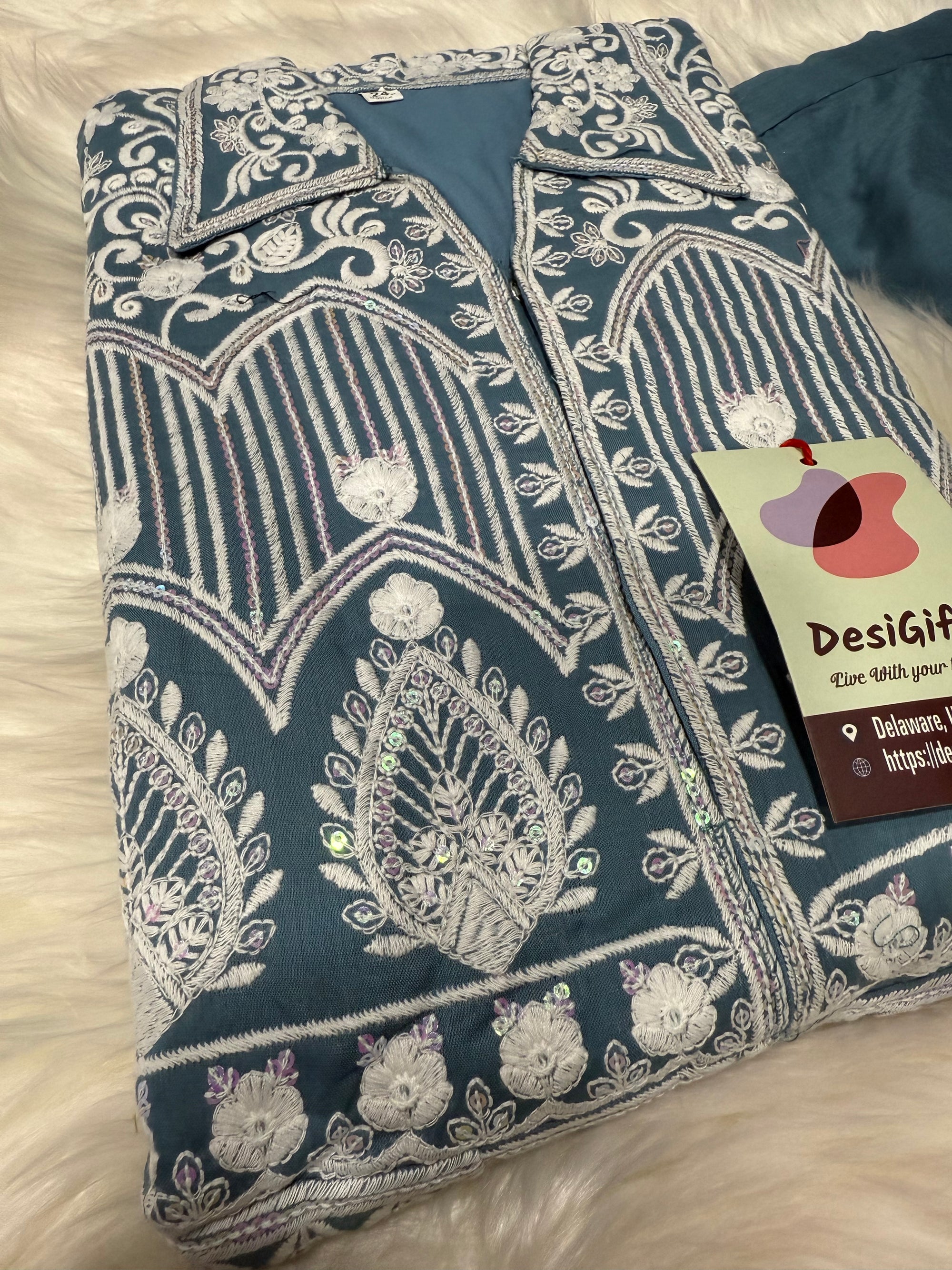 Heavy Chikankari Embroidery 3-Piece Indian Outfit for Girls – Trendy Ethnic Style, Design G- 1942