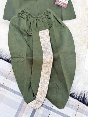 Boys Pine Green Kurta Pajama Set with Floral Design Jacket | Dhoti and Pajama | Indian Wedding Festive Ethnic Wear for Kids, B-4057