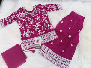 Girls’ Deep Pink Tunic Kurti Sharara Set with Embroidery Work – Festive Ethnic Wear, GRL-2095