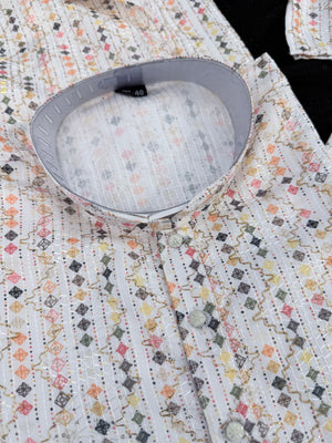 Ivory Cream 2-Piece Kurta Pajama Set – Father & Son Outfit | Premium Cotton Jacquard with Zari & Sequin Detailing, DM-2043