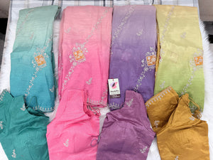 Soft Silk Blend Saree with Floral Embroidery, Ombre Effect | Stitched Blouse Included | Fall & Pico Done | Wedding, Festive & Party Wear, S- 3082