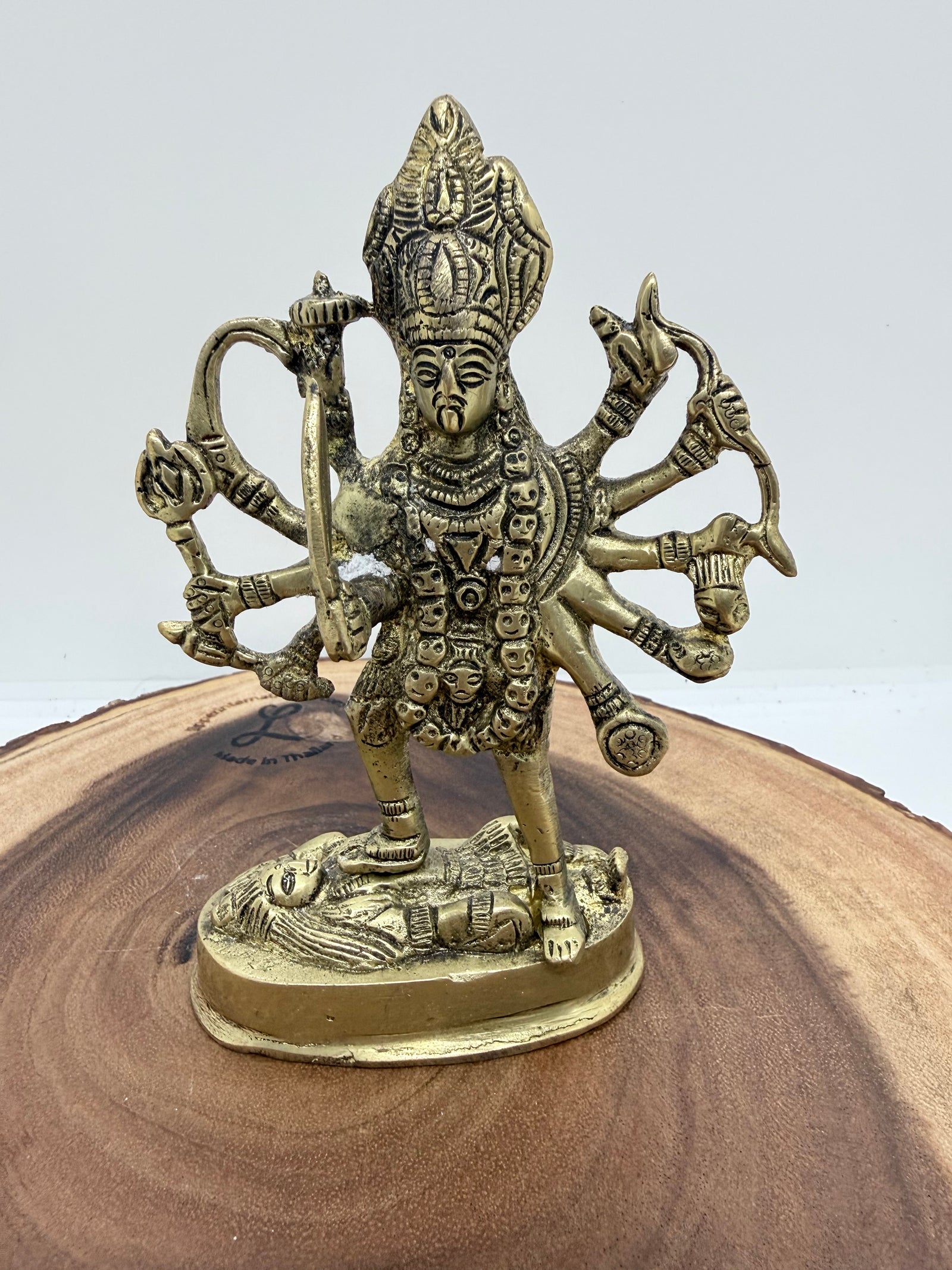 Brass idol for Goddess Kali Maa, Fierce Multi‑Armed Goddess Statue Standing on Shiva.  GS- 3037