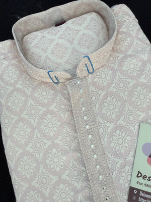 Pastel Purple Jacquard Silk Kurta Pajama Set for Men – Self Design Ethnic Party Wear, Wedding & Festive Traditional Outfit, KPS-2080