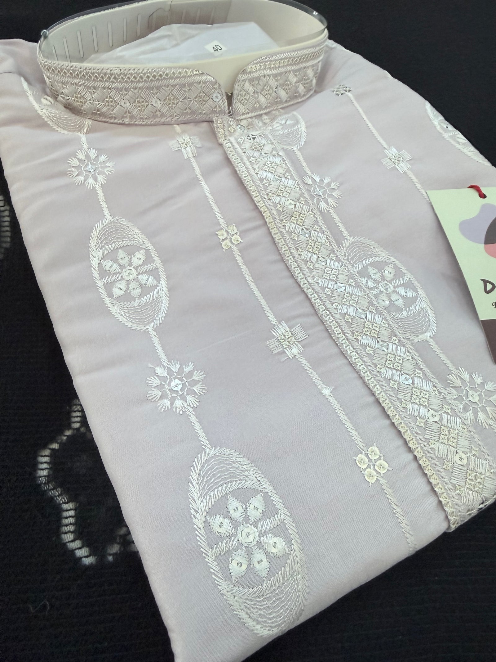 Men’s Embroidered Pastel Purple Kurta Pajama Set with Sequin Work, Indian Ethnic Wear for Wedding & Festival, KPS-3025