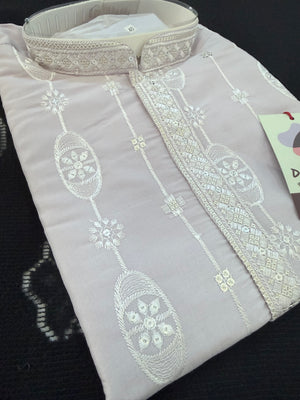 Men’s Embroidered Pastel Purple Kurta Pajama Set with Sequin Work, Indian Ethnic Wear for Wedding & Festival, KPS-3025