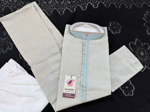 Pastel Blue with Beige accents Jacquard Silk Kurta Pajama Set | Festive Kurta Pant Style Pajama, Man -3057