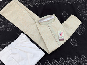 Pastel Green with Beige accents Jacquard Silk Kurta Pajama Set | Festive Kurta Pant Style Pajama, Man -3056