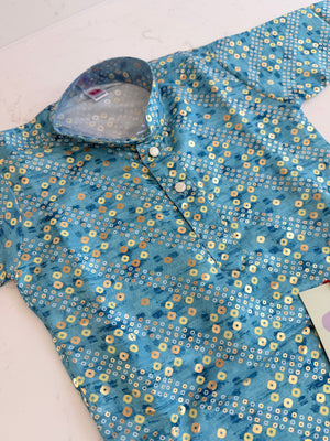 Blue Shade Boy's Cotton Blended Bandhini Style Print Designer Dress - Design BOY-2008