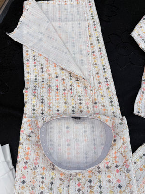 Ivory Cream 2-Piece Kurta Pajama Set – Father & Son Outfit | Premium Cotton Jacquard with Zari & Sequin Detailing, DM-2043