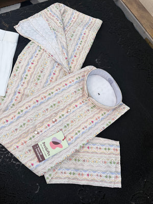 Man's Ivory Cream 2-Piece Kurta Pajama Set , Premium Rayon with Embroidery and Sequin Detailing, KP-4001