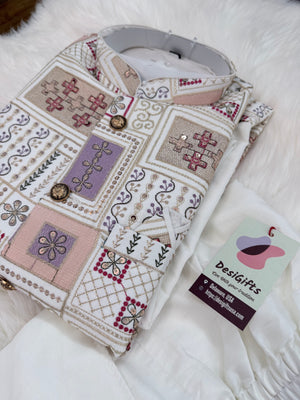 Elegant Men’s 3-Piece Kurta Pajama Set with Embroidered Sequins Jacket, Silk Ethnic Wear for Wedding & Festive, KPJ-2033