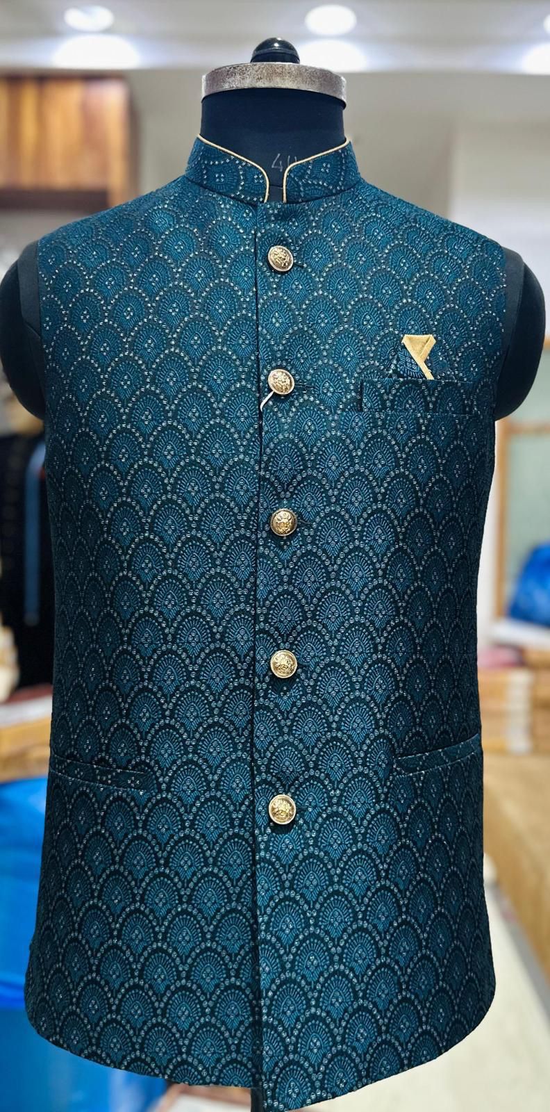 Men’s Elegant Jacket – Premium Festive & Wedding Waistcoat, Self Woven Silk Indian Sadri, Stylish Ethnic Jacket, J-2082