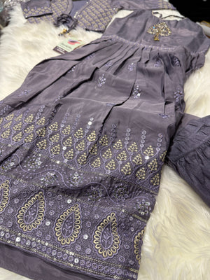 Classic Pastel Purple Dress with Jacket & Dupatta Set for Girl, Indian traditional Girl Dress, GRL - 1946