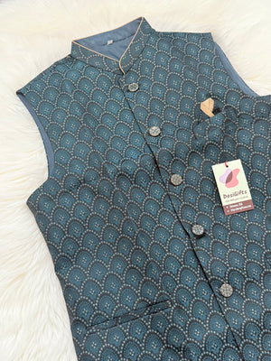 Men’s Elegant Jacket – Premium Festive & Wedding Waistcoat, Self Woven Silk Indian Sadri, Stylish Ethnic Jacket, J-2082