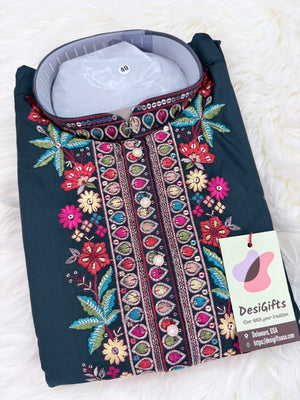 Graceful Navy Blue Embroidered Soft Silk Kurta Pajama Set for for Man, Festive Wedding Kurta Pajama with Dupatta , KP - 2035